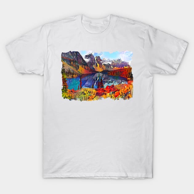 Moraine Lake and the Valley of the Ten Peaks Apparel T-Shirt by ArtlyStudio